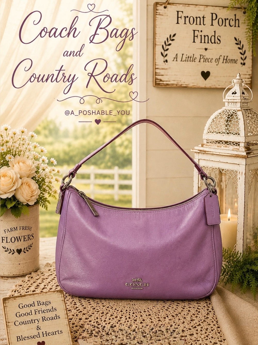Coach Lavender Leather Shoulder Hobo Bag